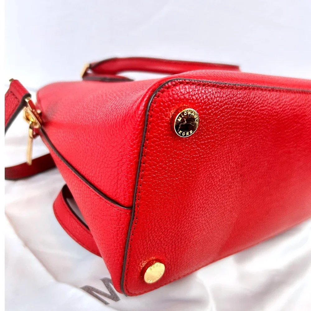 Michael Kors Scarlet Pebbled Leather Dome Satchel Crossbody‎ Bag Gold Hardware - Picture 5 of 15